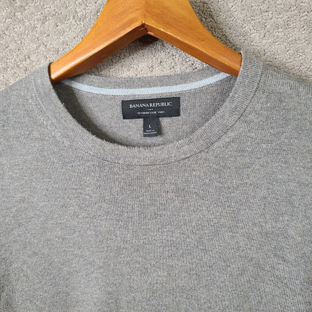 Banana Republic Sweater Mens Large Gray Crew Neck Cotton Silk Cashmere Casual